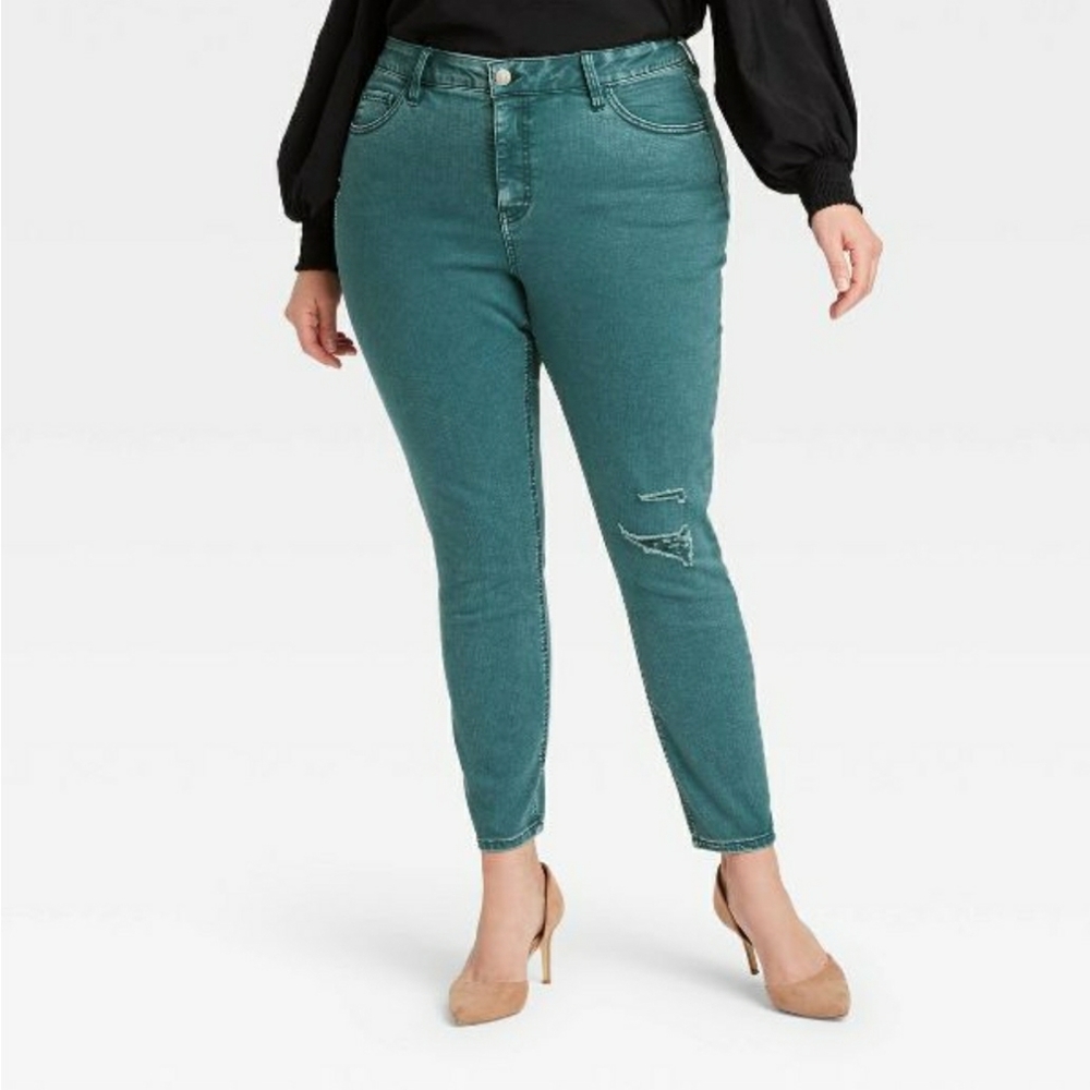 Ava & Viv Jeans Women RIPPED No-Gap Waistband Ankle Skinny Jeans Plus Size 24W - Picture 2 of 6